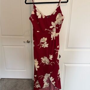 Chic Red Floral High Low Dress